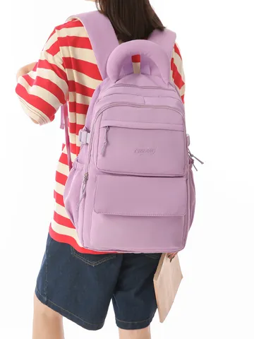 Japanese Preppy Style Nylon Backpack Large Capacity School Bag With Letter Embroidery For High School Student Unisex