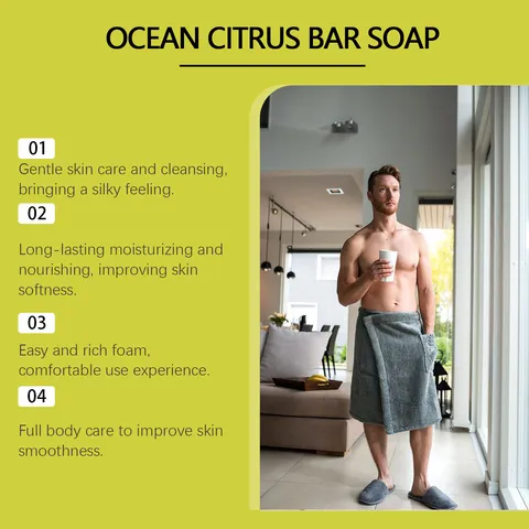 Savon en Pain Ozean Citrus pour Hommes Nettoyage Doux Contrôle du Sébum Rafraîchissant Parfum Longue Durée Savon de Bain pour le Corps