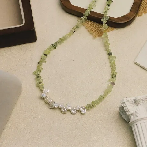 Original Design Natural Pearl Prehnite Copper Bead Necklace For Women Elegant Fashion Clavicle Chain Jewelry Gift