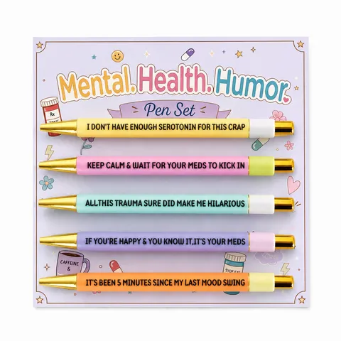 Mental Health Humor Ballpoint Pen Collection Colorful Press Pens With Quote Card Office School Writing Supplies