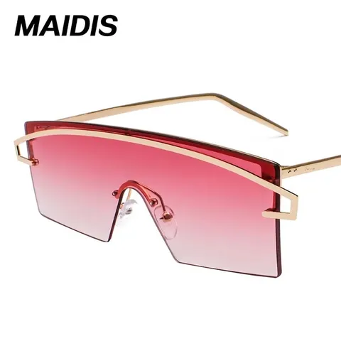 Fashion Oversized One-piece Shield Sunglasses For Women Men Luxury Metal Frame Gradient Colorful Mirror Lens Sunglasses UV400