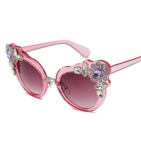 Women's Oversized Cat Eye Rhinestone Sunglasses Luxury Floral Decor UV400 Protection Trendy Large Frame Fashion Sunglasses