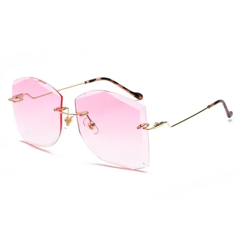 Gafas de Sol Sin Montura Geométricas Borde de Corte para Mujer Lentes Degradadas Retro Patillas de Metal Oro Protección UV400 Moda
