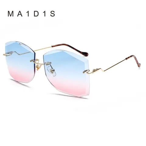 Gafas de Sol Sin Montura Geométricas Borde de Corte para Mujer Lentes Degradadas Retro Patillas de Metal Oro Protección UV400 Moda