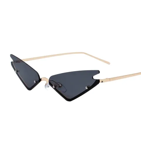 Occhiali da Sole Fashion Rimless Cat Eye Donna Uomo Punk Montatura in Metallo Lenti a Triangolo Trendy Occhiali UV400