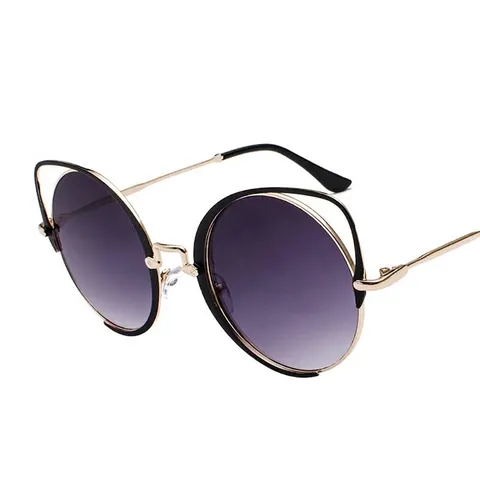 Retro Cat Ear Round Sunglasses For Women Metal Frame Personalized Fashion Trendy Outdoor Party Sun Glasses