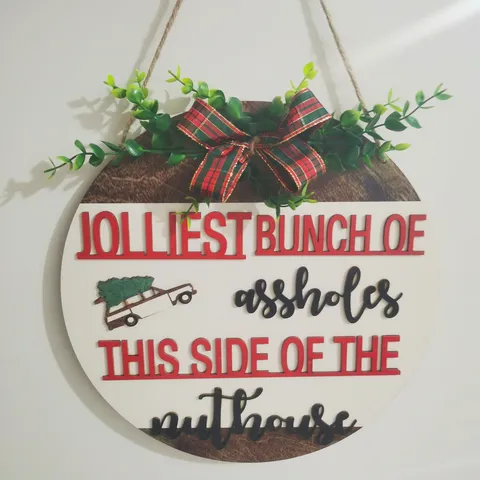 Suspension De Porte En Bois De Noël Drôle Slogan Signe Suspendu De Vacances Motif Arbre De Noël Décor Pour Maison Cour Mur Fête