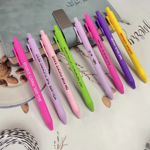 Funny Slogan Gel Pens Colorful Retractable Ballpoint Pens Novelty Office School Writing Supplies Stationery Gift