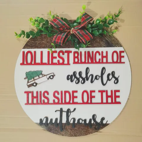 Suspension De Porte En Bois De Noël Drôle Slogan Signe Suspendu De Vacances Motif Arbre De Noël Décor Pour Maison Cour Mur Fête