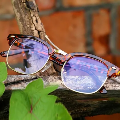 Anti-Blue Light Glasses Retro Semi-Metal Square Frame Eyeglasses For Men Women Classic Clear Lens Optical Myopia Frame