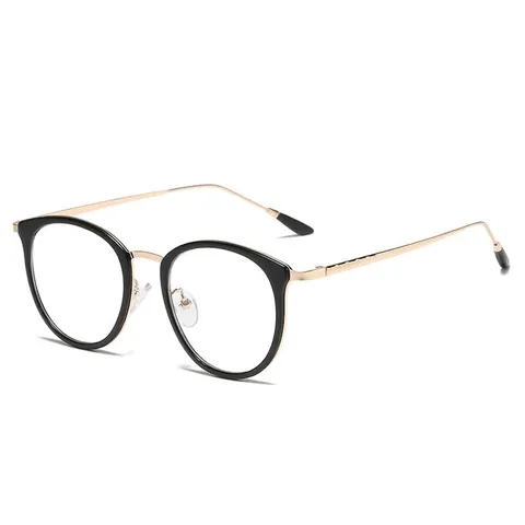 Retro Round Optical Glasses Frames For Women Men Anti-Blue Light Blocking Lightweight PC Metal Frame Plain Mirror Student Spectacles 9237