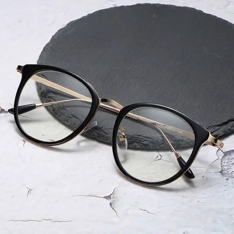 Retro Round Optical Glasses Frames For Women Men Anti-Blue Light Blocking Lightweight PC Metal Frame Plain Mirror Student Spectacles 9237
