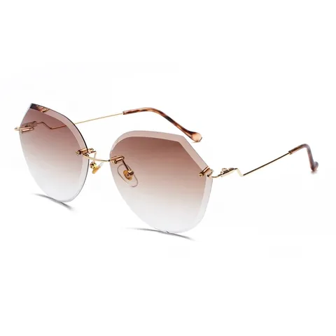 Women Polygon Rimless Sunglasses Gradient Ocean Lens Irregular Fashion Oversized Metal Frame UV400 Protection Sun Glasses