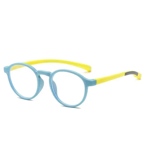 Monturas de Gafas Anti-Luz Azul para Niños Silicona Redonda Retro Ópticas para Niños Niñas Niños Marco Suave Ligero