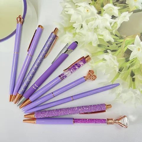 Creative Diamond Crown Quicksand Ballpoint Pen Set Rose Gold Metal Ballpoint Pens Office School Stationery Writing Gift
