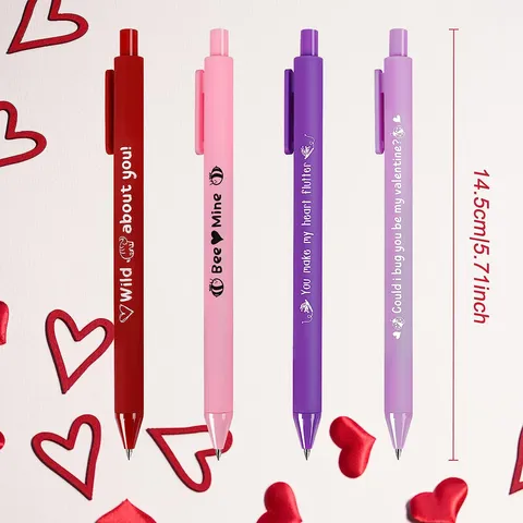 Valentine's Day Retractable Ballpoint Pen Set Cute Inspirational Slogans Writing Pens Office School Stationery Gift