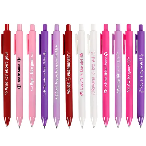 Valentine's Day Retractable Ballpoint Pen Set Cute Inspirational Slogans Writing Pens Office School Stationery Gift