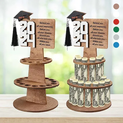 Wooden Graduation Money Holder Tiered Cash Display Stand Wooden Craft Desktop Ornament for Graduation Gift Party