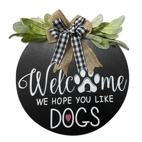 Wooden Cat Dog Welcome Door Sign Hanging Plaque With Bowknot Rustic Front Door Decoration For Porch Yard Home Decor Gift