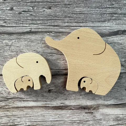 Wooden Elephant Mother And Child Figurine Set Cute Animal Sculpture Desktop Home Decor Mother's Day Gift