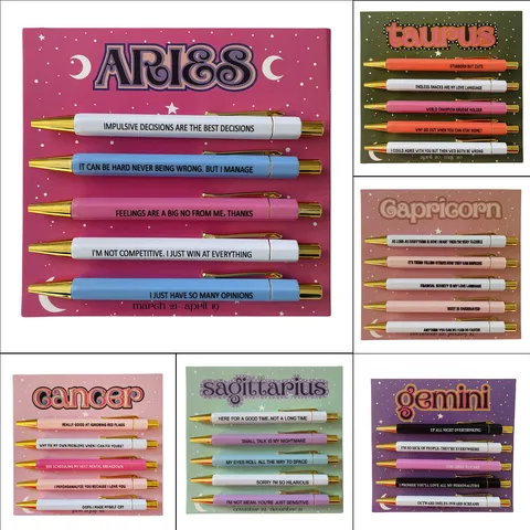 12 Constellations Theme Retractable Ballpoint Pen Set Cute Cartoon Office School Writing Stationery Gift