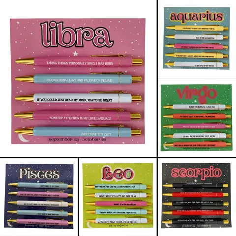 12 Constellations Theme Retractable Ballpoint Pen Set Cute Cartoon Office School Writing Stationery Gift
