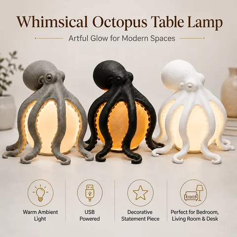 Creative Octopus Table Lamp Marine Life Atmosphere Light Plastic Desk Ornament Bedroom Bedside Night Light