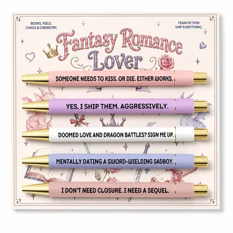 Romantasy Obsessed Ballpoint Pen Cute Aesthetic Retractable Pens With Quotes And Display Card For Book Lovers