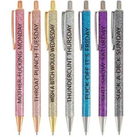 Funny Ballpoint Pen Weekly Novelty Glitter Retractable Pens With Humorous Quotes Office School Writing Supplies