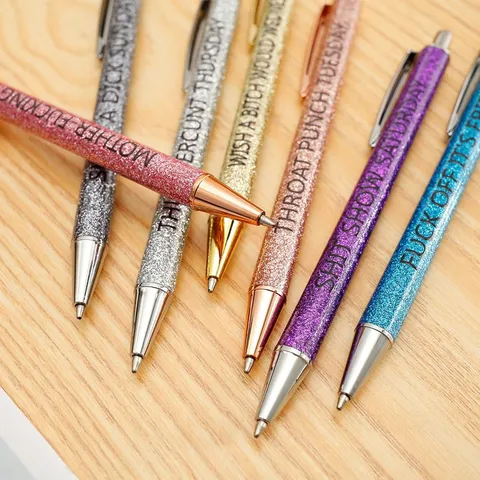 Funny Ballpoint Pen Weekly Novelty Glitter Retractable Pens With Humorous Quotes Office School Writing Supplies