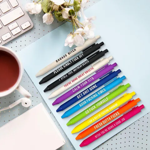 Retractable Gel Pen Set Colorful Ballpoint Pens With Funny English Quotes Plastic Writing Stationery For Office School