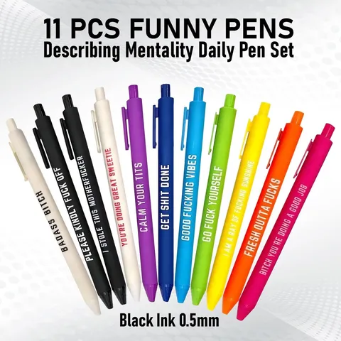 Retractable Gel Pen Set Colorful Ballpoint Pens With Funny English Quotes Plastic Writing Stationery For Office School