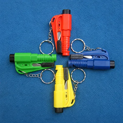 Mini Car Emergency Safety Hammer 3 In 1 Portable Window Breaker Seatbelt Cutter Whistle Keychain Zinc Alloy Rescue Tool