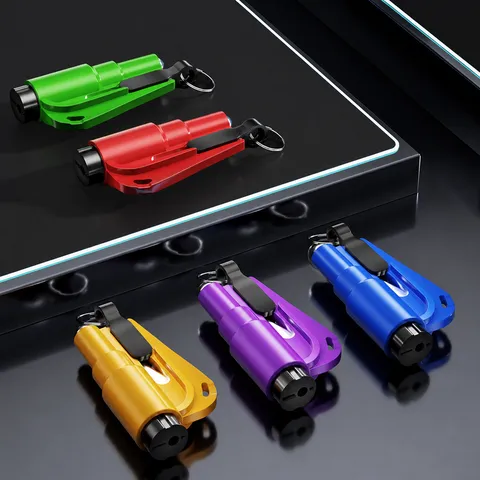 Mini Car Emergency Safety Hammer 3 In 1 Portable Window Breaker Seatbelt Cutter Whistle Keychain Zinc Alloy Rescue Tool