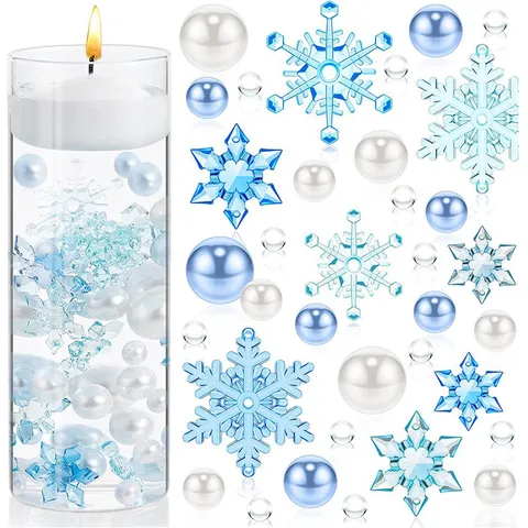 Blue White Snowflake Pearl Vase Filler Christmas Party Table Decoration Plastic Beads DIY Home Decor