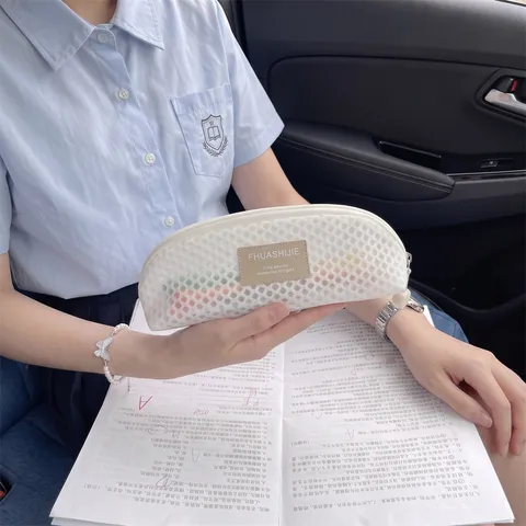 Minimalist Mesh Shell Shape Makeup Brush Storage Bag Portable Travel Cosmetic Pouch Stationery Pen Case Organizer For Women