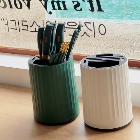 Multi-Functional Rotating Knife Holder Plastic Kitchen Storage Rack 360 Degree Draining Organizer Stand