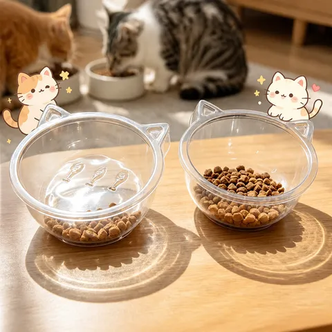 Gamelle pour Chat en Plastique PP Jetable Forme de Visage de Chat Mignonne Bol d'Eau pour Animal de Compagnie Épaissi Anti-Renversement Bol de Nourriture pour Chien Chiot