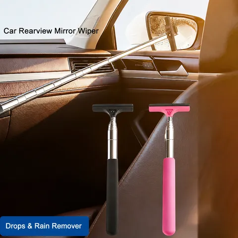 Car Rearview Mirror Wiper Telescopic Car Window Cleaning Tool Stainless Steel Portable Car Glass Defogger Scraper