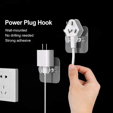 Gancho de Enchufe Transparente Sin Costuras Impermeable Autoadhesivo Soporte de Cable de Alimentación Colgador de Almacenamiento Montado en la Pared para Cocina