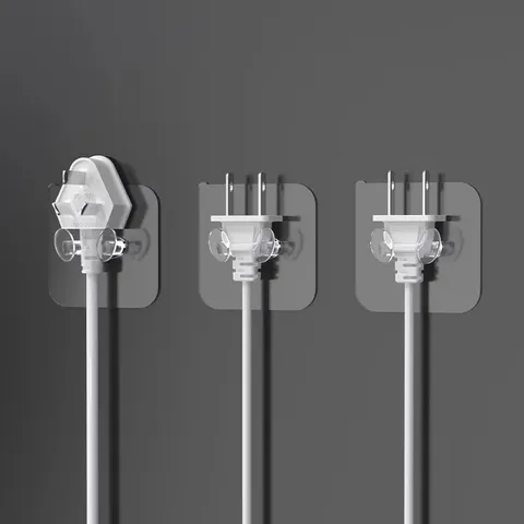 Gancho de Enchufe Transparente Sin Costuras Impermeable Autoadhesivo Soporte de Cable de Alimentación Colgador de Almacenamiento Montado en la Pared para Cocina