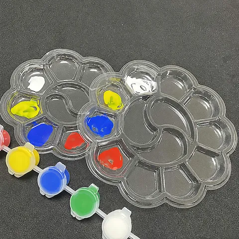 Disposable Plastic Plum Shaped Paint Palette Transparent Watercolor Gouache Painting Palette Art Supplies