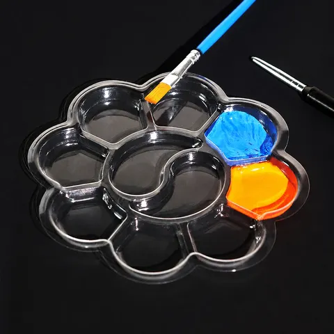 Disposable Plastic Plum Shaped Paint Palette Transparent Watercolor Gouache Painting Palette Art Supplies