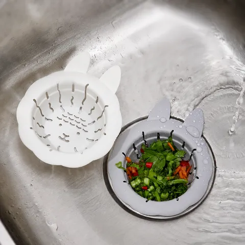 Plastic Kitchen Sink Filter Basket Cute Cartoon Animal Anti-Clogging Strainer Residue Collector For Washbasin
