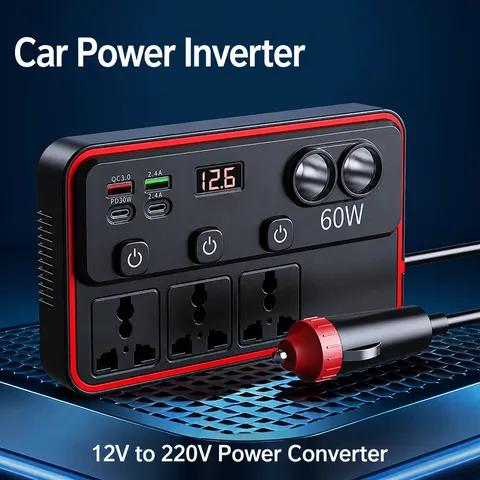 Onduleur De Voiture 12V 24V À 220V Chargeur De Véhicule Multifonctionnel Prise De Charge Rapide Avec Affichage LED
