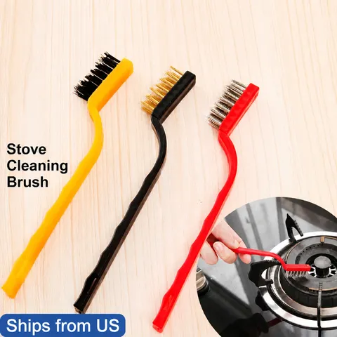 Brosse de Nettoyage pour Cuisinière à Gaz de Cuisine à Domestique Poignée en Plastique Grattoir en Fil Métallique Ensemble d'Outils de Nettoyage de Fentes Multifonctionnel
