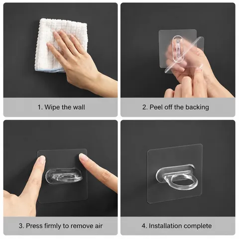 Ganchos de Pared Adhesivos Transparentes Sin Taladrar Resistentes Sin Marcas Ganchos Colgantes de Plástico Para Almacenamiento de Cocina Baño