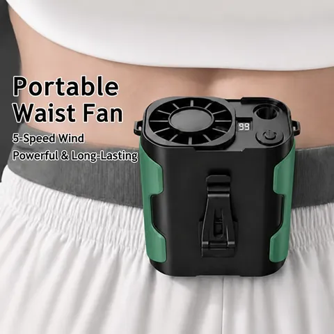 Portable Waist Clip Fan Outdoor Cooling Mini USB Electric Fan 5-Speed Digital Display Rechargeable Personal Fan