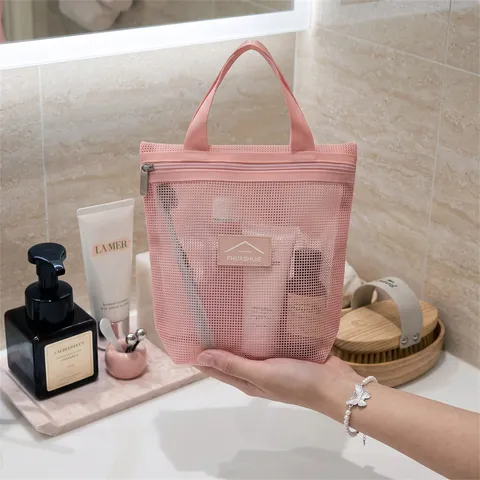 Tragbare Kulturtasche Aus Netzgewebe Mit Großer Kapazität Reise-Make-up-Organizer-Tasche Mit Griff Und Reißverschluss Für Damen