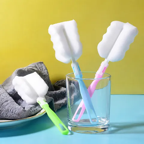 Long Handle Sponge Bottle Brush Cup Cleaner Multifunctional Cleaning Brush For Kitchen Glassware And Narrow Neck Cups